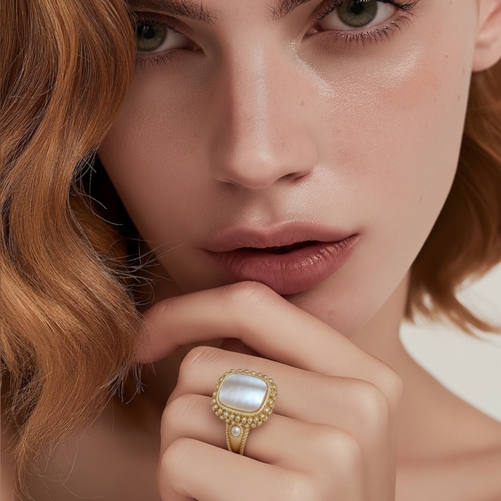 Matte Gold and Mother of Pearl Ring